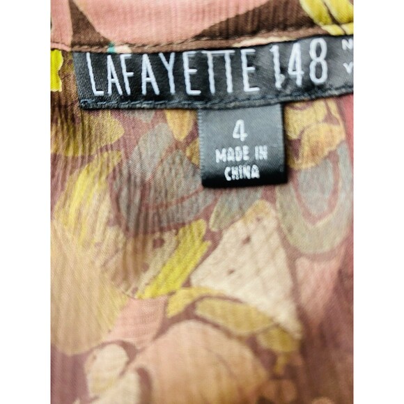 F. Lafayette 148 New York Silk Tunic 4 Embroidered Blouse Long Sleeve V Neck - Picture 6 of 7
